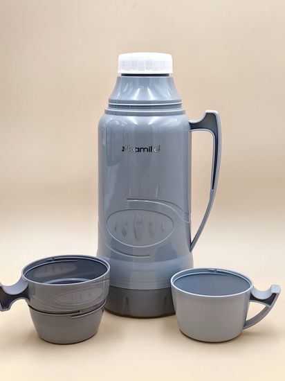 Термос 1,8 л. со стеклянной колбой Kamille KM 2032 пластиковый, 2 чашки