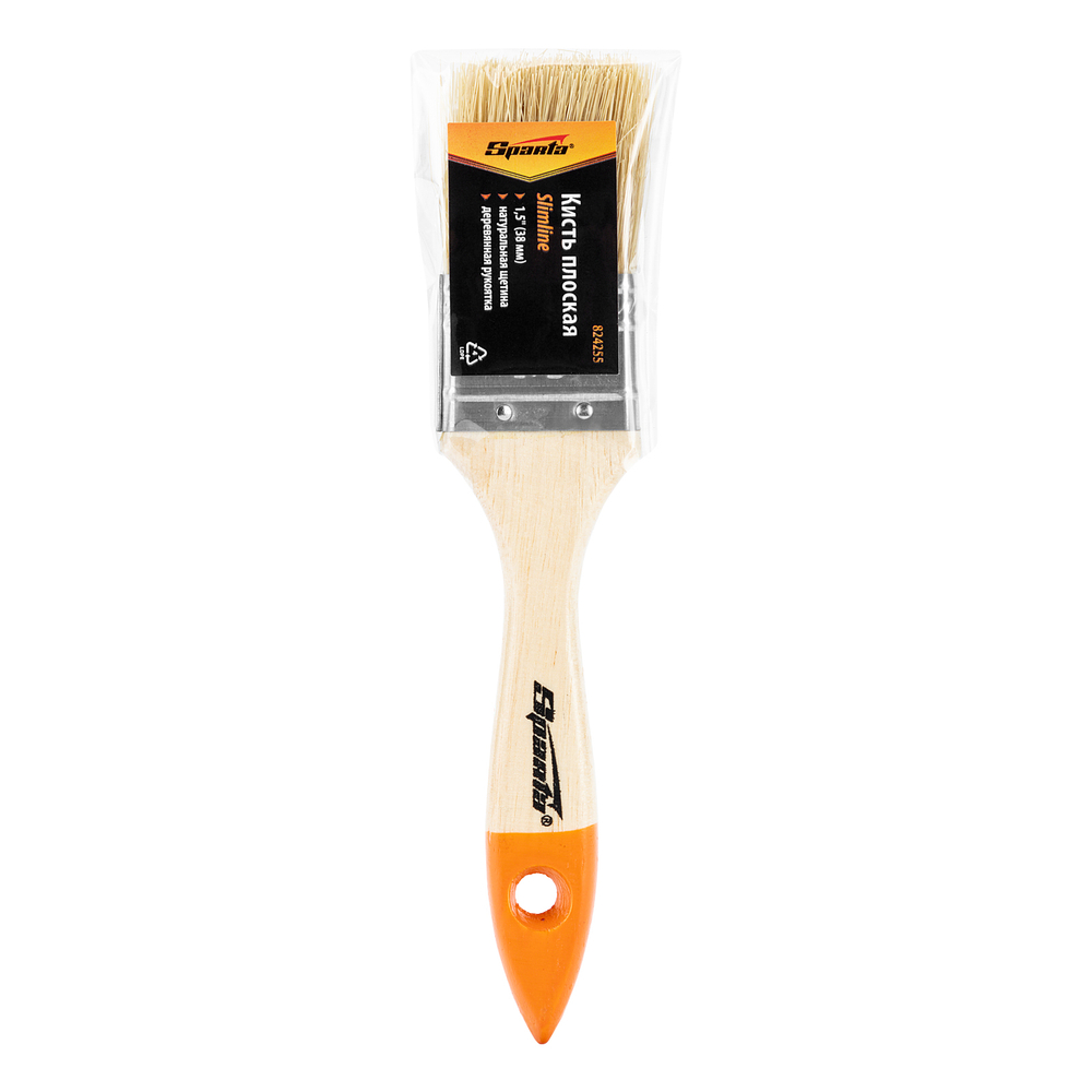 Кисть плоская Slimline 1.5" (38 мм) натуральная щетина, деревянная ручка Sparta