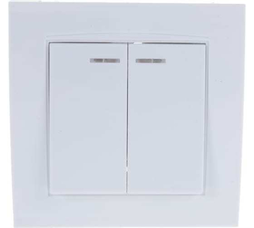 Выключатель 2-клавишный с подсветкой с/у 10А, 220В белый(еврослот) 7947410