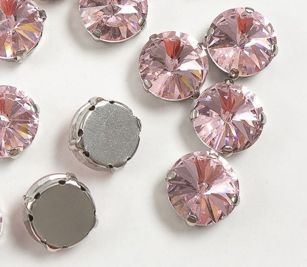 Стразы пришивные стекло в оправе, d 14 мм, светло-розовый