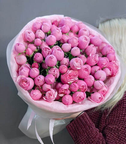 Букет из 19 кустовых пионовидных роз сорта "Силва Пинк"