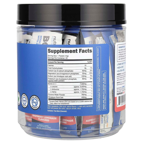 Nutricost, Performance, BCAA +, малиновый лимонад, 20 пакетиков по 14 г (0,5 унции)