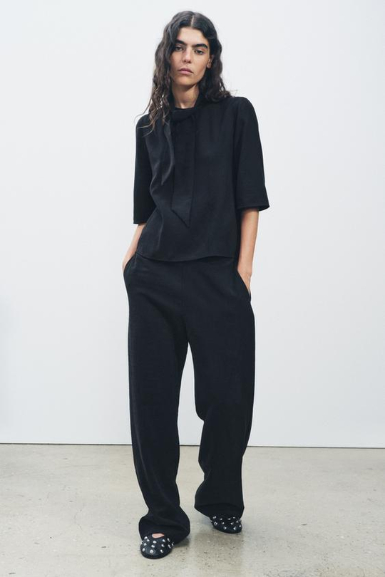 ZARA БРЮКИ В ПИЖАМНОМ СТИЛЕ — ZW COLLECTION, ЧЕРНЫЙ