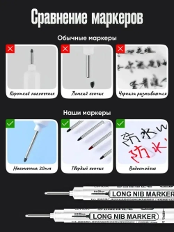 Маркер строительный тонкий разметочный с длинным наконечником, многоразовый / 5 шт. белый / Маркеры строительные набор для разметки по металлу, дереву и стеклу