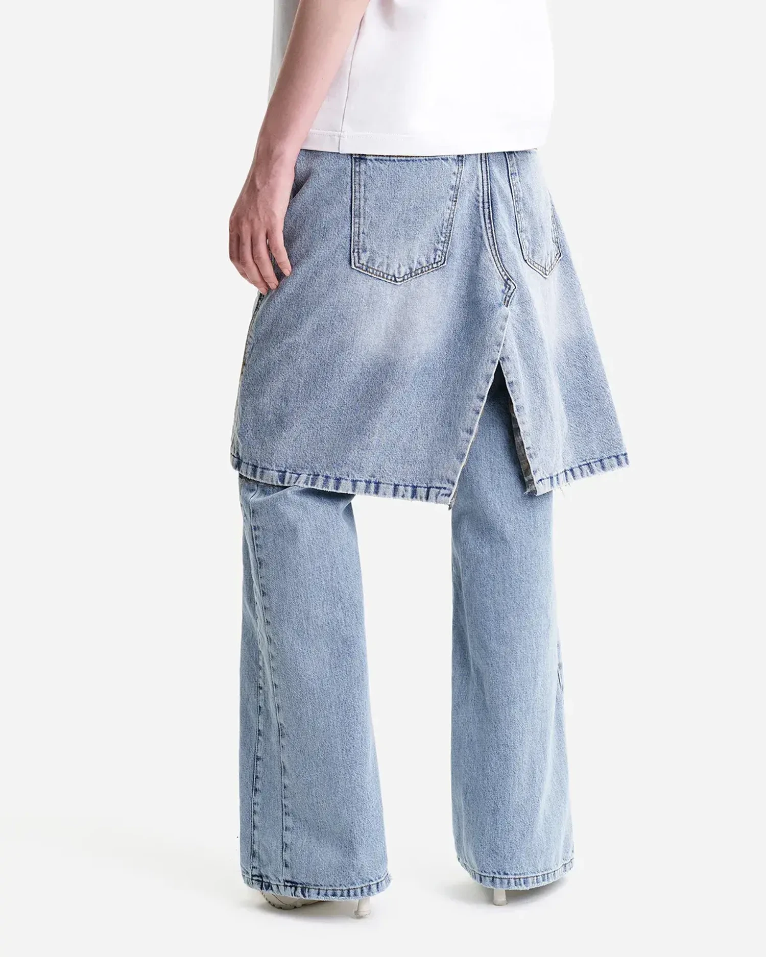 Джинсовая юбка-саронг с клетчатой подкладкой