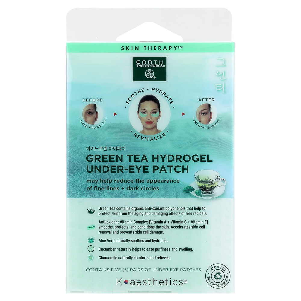 Earth Therapeutics, Гидрогелевые патчи под глаза с зеленым чаем, 5 пар