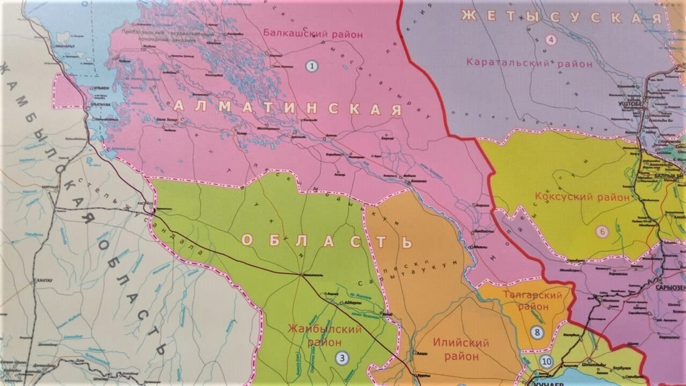 Карта Алматинской и Жетысуйской области РК .2023 г. 100 х 150 см настенная