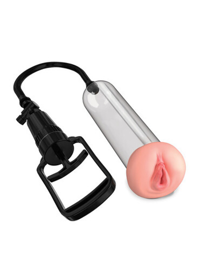 Небольшая вакуумная помпа с реалистичной насадкой Beginner's Pussy Pump (Цвет: прозрачный с черным и телесным)