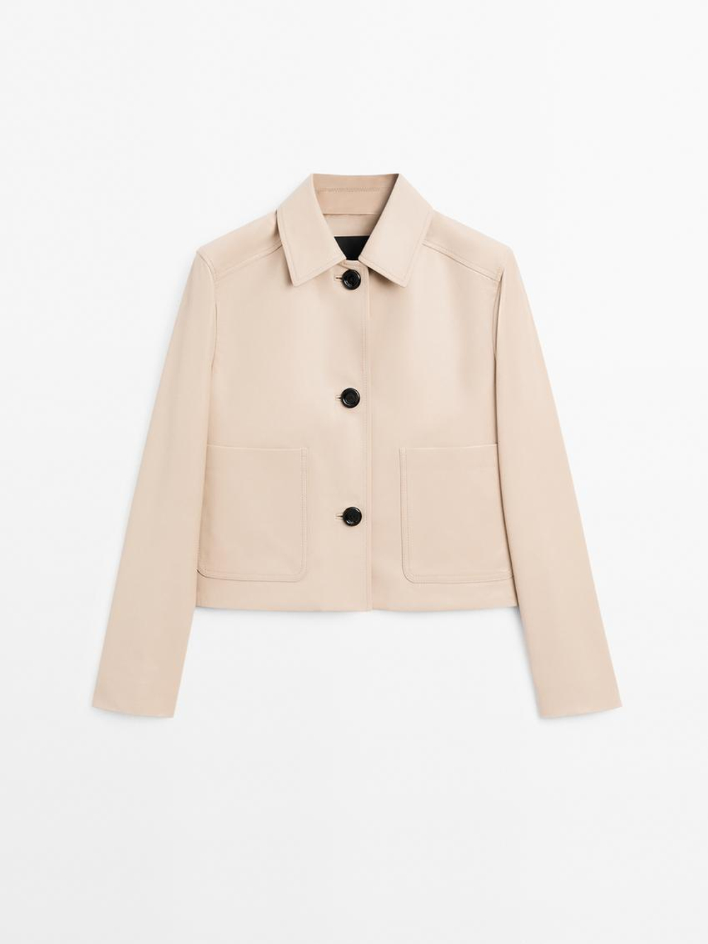 Massimo Dutti Укороченная куртка из кожи наппа, бежевый