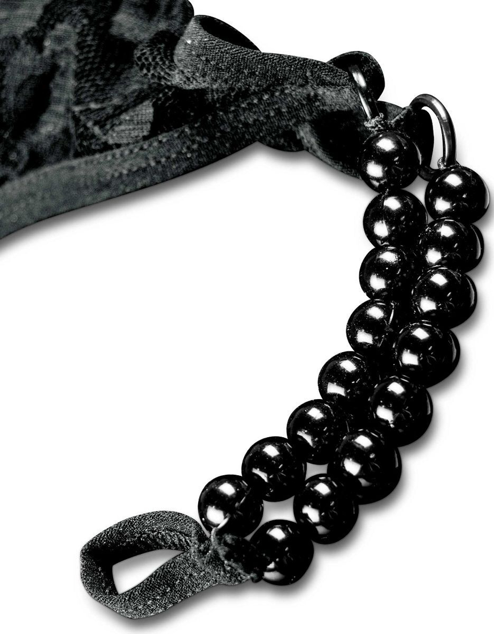 Черные трусики Crotchless Pleasure Pearls XL-XXL с бусинами и анальным стимулятором