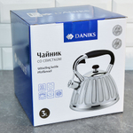 Чайник 3л нерж со свистком, сатинированный, ручка бакелитовая, индукция, "Daniks" GS-04611