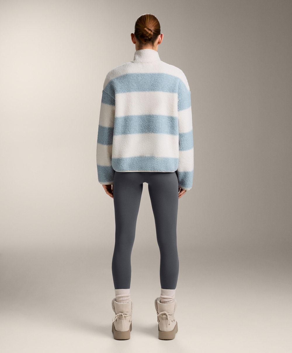 Oysho Куртка-бомбер из искусственной овчины в полоску, пыльно-синий