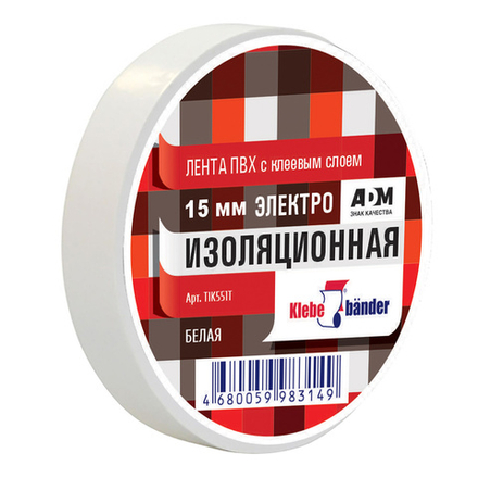Изолента ПВХ 15х10 белая Klebebander TIK551T