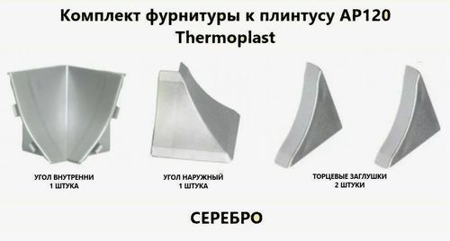 Фурнитура к Плинтусу для столешниц прямоугольный ПВХ ВП 25х12мм Серебро компл 3034