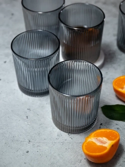 Набор ребристых бокалов для виски, 350 мл. 6 шт. черные