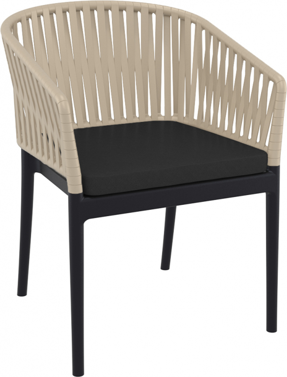 Кресло пластиковое с подушками Siesta Contract Portofino, черный, бежевый, черный