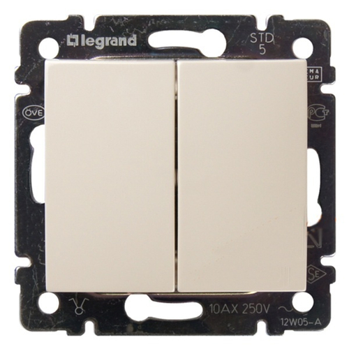 Выключатель двухклавишный Legrand Valena слоновая кость (бежевый) 774305