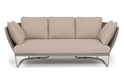 "Фиджи" диван 3-местный плетеный из роупа, каркас алюминий светло-серый (RAL7035) муар, роуп серый меланж круглый, ткань Mossle бежевая