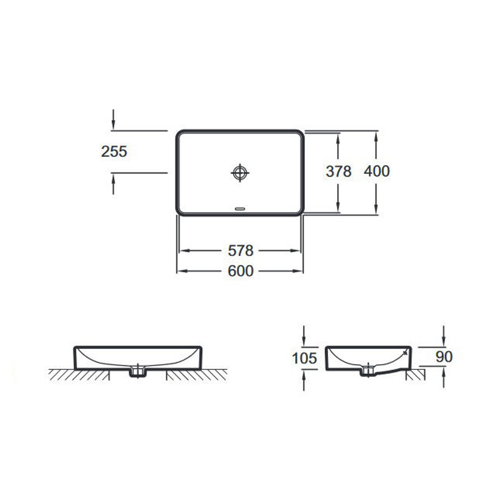 Раковина накладная Jacob Delafon Vox 60х40 с заглушкой для переливного отверстия EVF102 схема