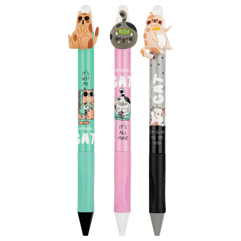 Ручка шариковая автоматическая "Сat Day" синяя, 0,7мм, грип, корпус ассорти