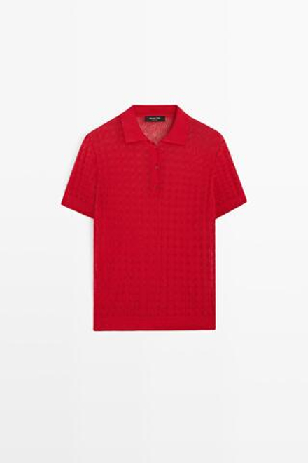 Massimo Dutti Трикотажное поло с ажурным узором, красный