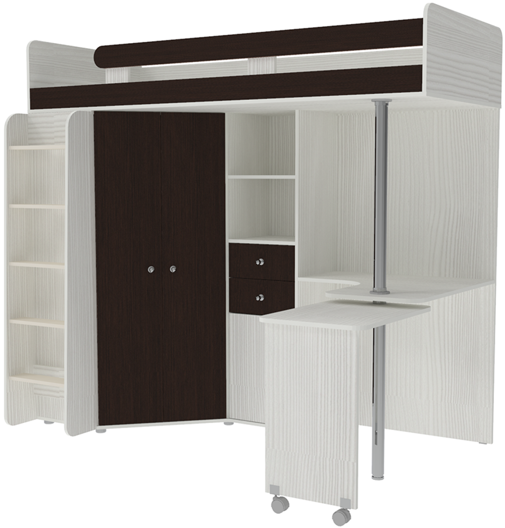 Кровать-чердак КарИВи М85 Белое Дерево Венге