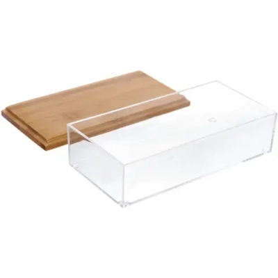 Органайзер для хранения с бамбуковой крышкой «БРАМИНГЕМ», прозрачный, 19*9.5*5см