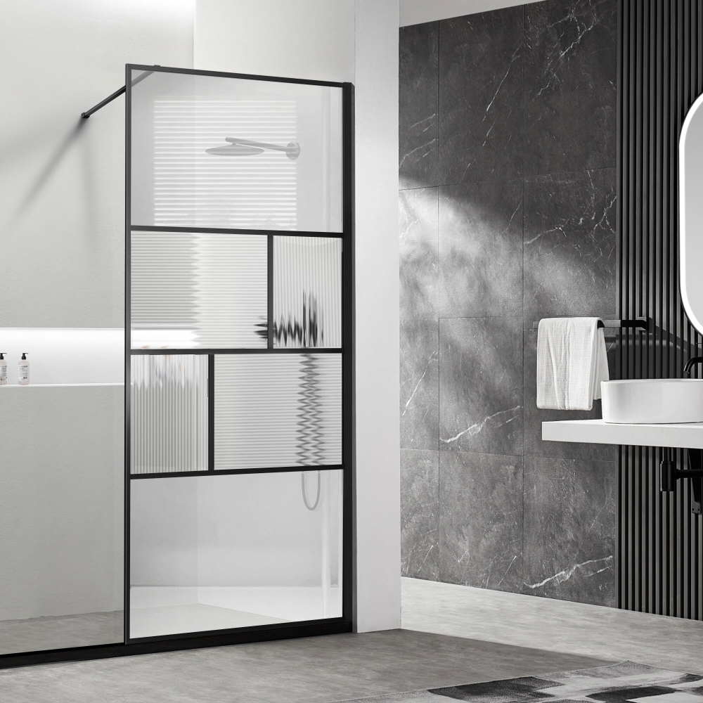 Душевая перегородка Walk-In VSW-1HC120CFB, 1200*2000, черный, стекло прозрачное/рифленое