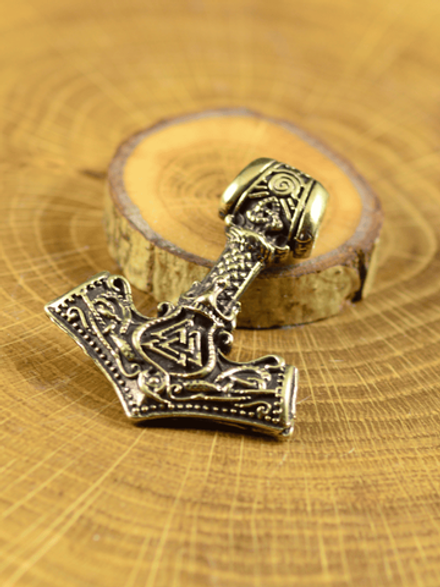 Молот Тора рунический из латуни