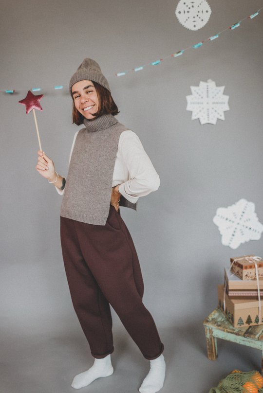 Брюки-хипстер из футера с начесом, "Коричневые"