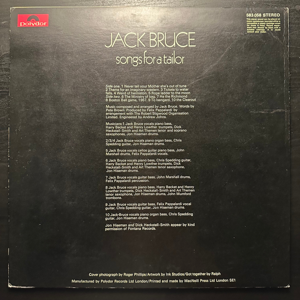 Jack Bruce - Songs For A Tailor (Англия 1969г.)