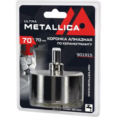 Коронка алмазная METALLICA Ultra 70х70 мм с сверлом по керамограниту,плитке в блистере   901915