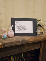 Картина, графика в паспарту 21х30 см на стену для интерьера "Хижины на сваях"