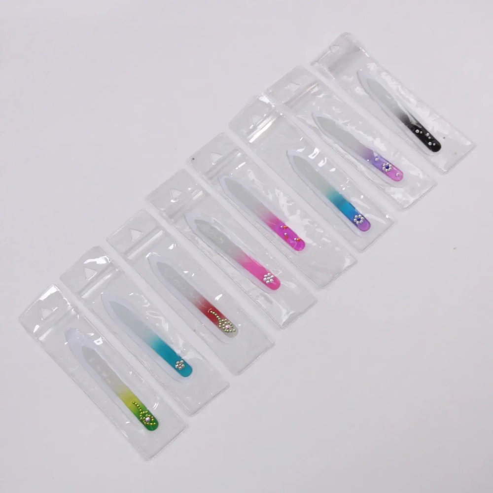 Пилка для ногтей стеклянная в чехле «Эстетика», ручка цветная в ассортименте со стразами,9см