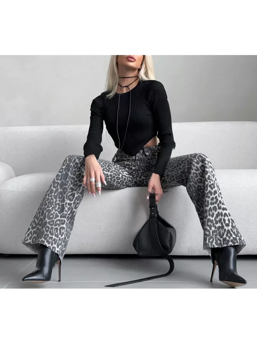 Джинсы леопардовые