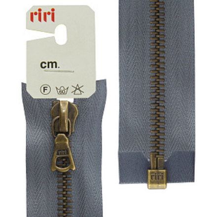 Молния металлическая разъёмная, слайдер FLASH (1 замок) (Riri, Ткань/металл, Серая стальная тесьма 29010/состаренная медь, 70)