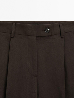 Massimo Dutti Широкие брюки из смесового хлопка со складками, норка