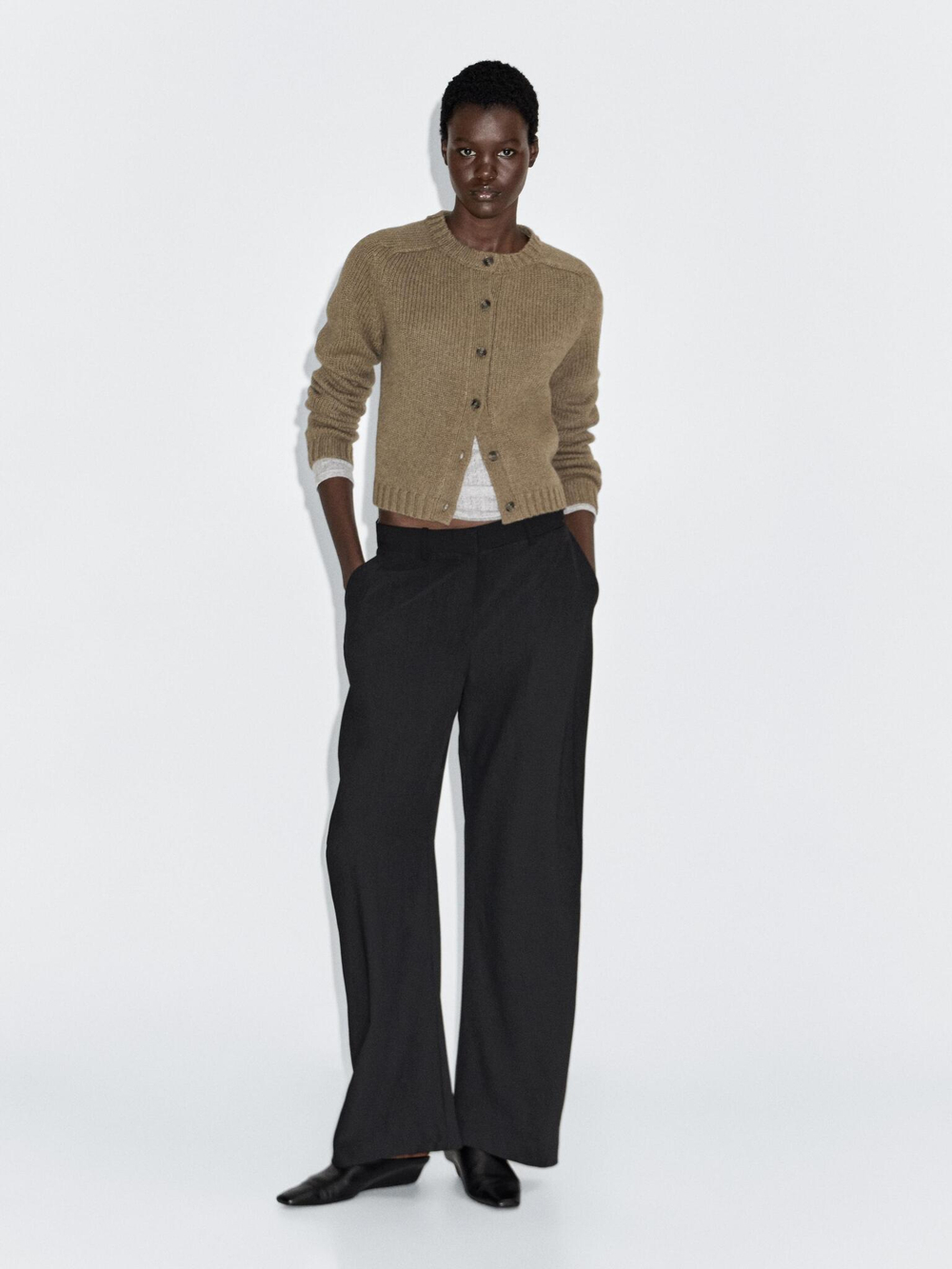 Massimo Dutti Кардиган из 100% шерсти с рукавами реглан, светло-зеленый