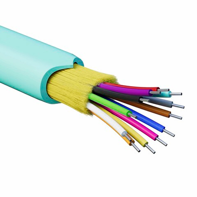 Кабель волоконно-оптический, распределительный, арамидные упрочняющие нити, для внутренней прокладки, нг(A)-HFLTx, 12 ОВ, категорияOM3 (G.651.1) плотный буфер, 0,4 кН, барабан 500 м