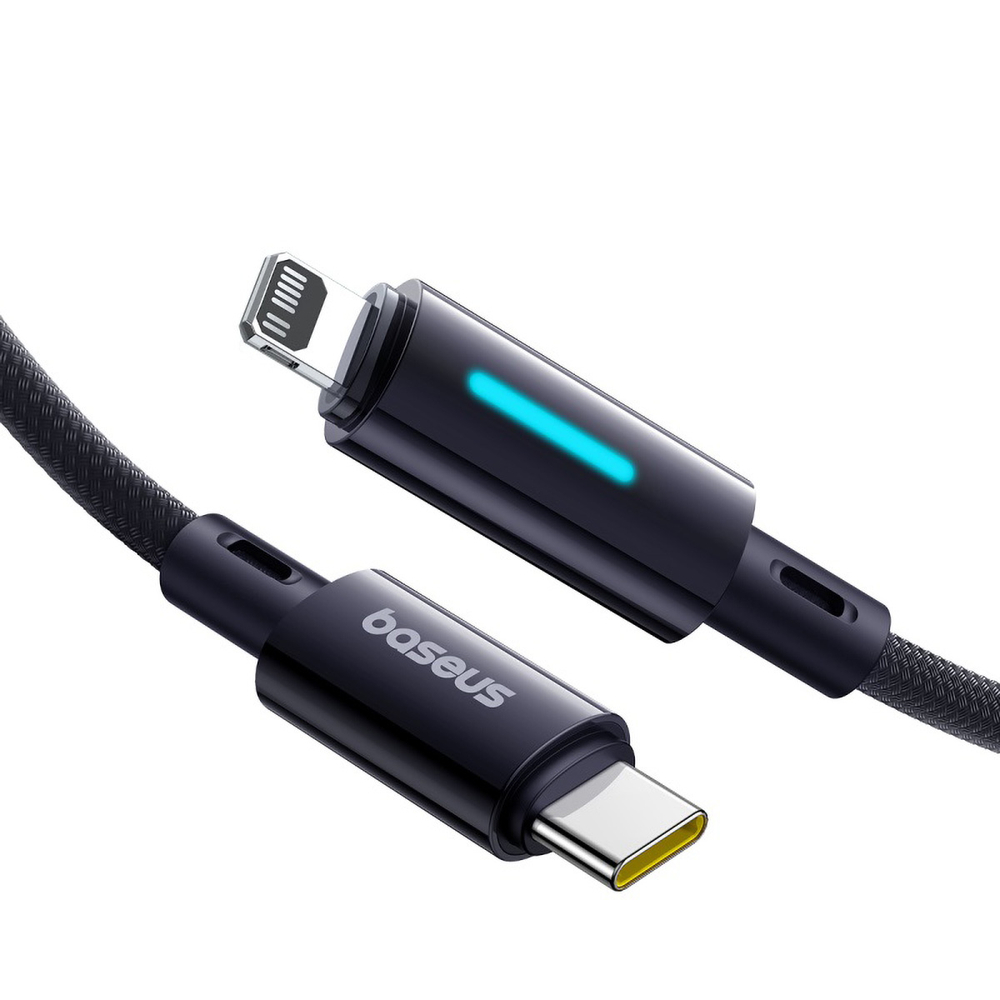 USB-C - Lightning Кабель Baseus Lit Button-Control Charging+Data 20W 1-2m - Cosmic Black