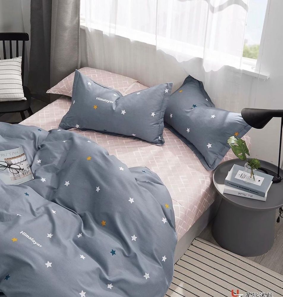 Постельное белье ZEPHYR HOME 1.5 Полуторка Сатин Серый звезды