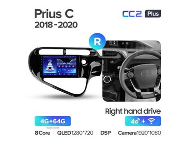 Магнитола Teyes CC2 Plus 4-64 Toyota Prius C (правый руль) 2018-2020 9.0"