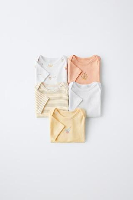 ZARA НАБОР ИЗ ПЯТИ БОДИ С ПРИНТОМ ЦИРКА, ЭКРЮ