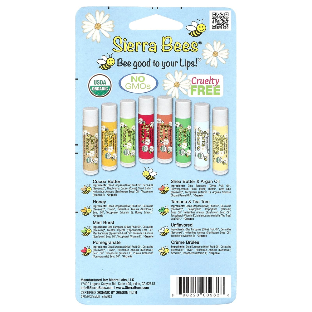 Sierra Bees, набор органических бальзамов для губ, 8 в упаковке, 4,25 г (15 унций) каждый
