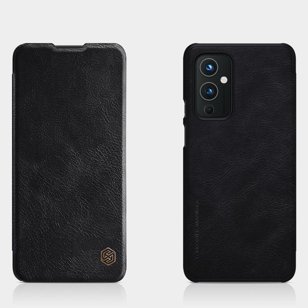 Кожаный чехол книжка от Nillkin для смартфона OnePlus 9 (рынок IN и CN), серия Qin Leather