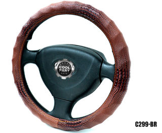 Оплетка на руль круглая Coolpart MAXIMAL (37*38) экокожа-крокодил коричневый C299-BR