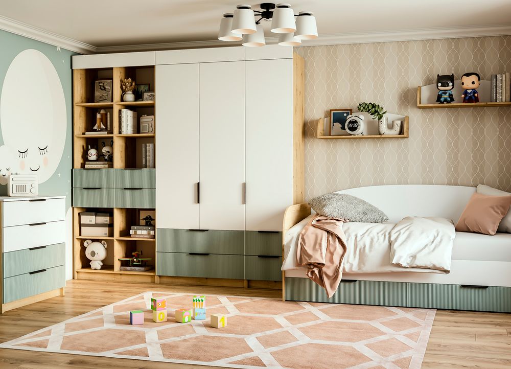 Шкаф 900 с ящиками Лавис ШД 900.1 (Дуб бунратти/Зеленый софт)