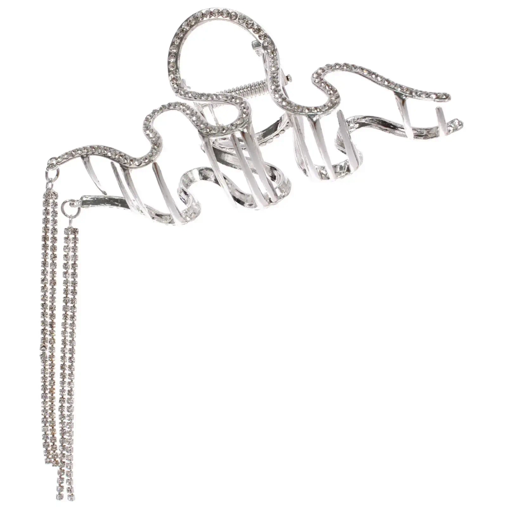 Заколка - краб для волос со стразами на блистере «ДЕ Палма», вензеля, цвет золото и серебро, 11*5,5см (пакет с подвесом)