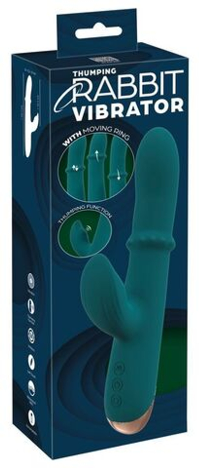 Зеленый вибратор-кролик с подвижным кольцом Thumping Rabbit Vibrator - 22,7 см. (Цвет: зеленый)