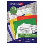 Бумага копировальная (копирка) 5 цветов х 10 листов (синяя, белая, красная, желтая, зеленая), BRAUBERG ART "CLASSIC", 112405